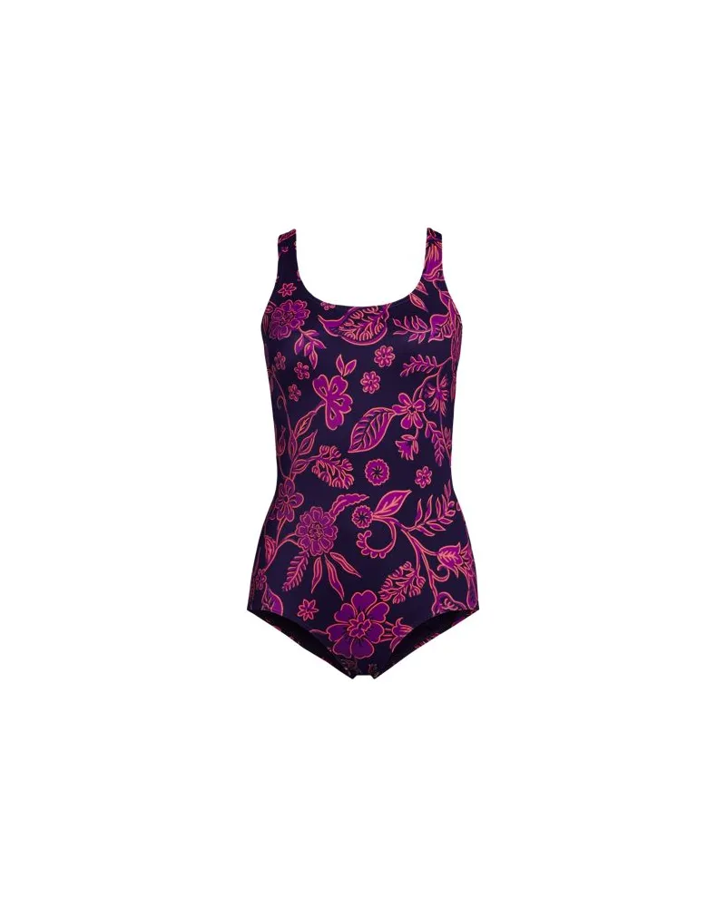 Lands' End Gemusterter Komfort-Badeanzug CHLORRESISTENT mit Soft Cups, Damen, Größe:34 regular, Lila, Nylon-Mischung, by Lila