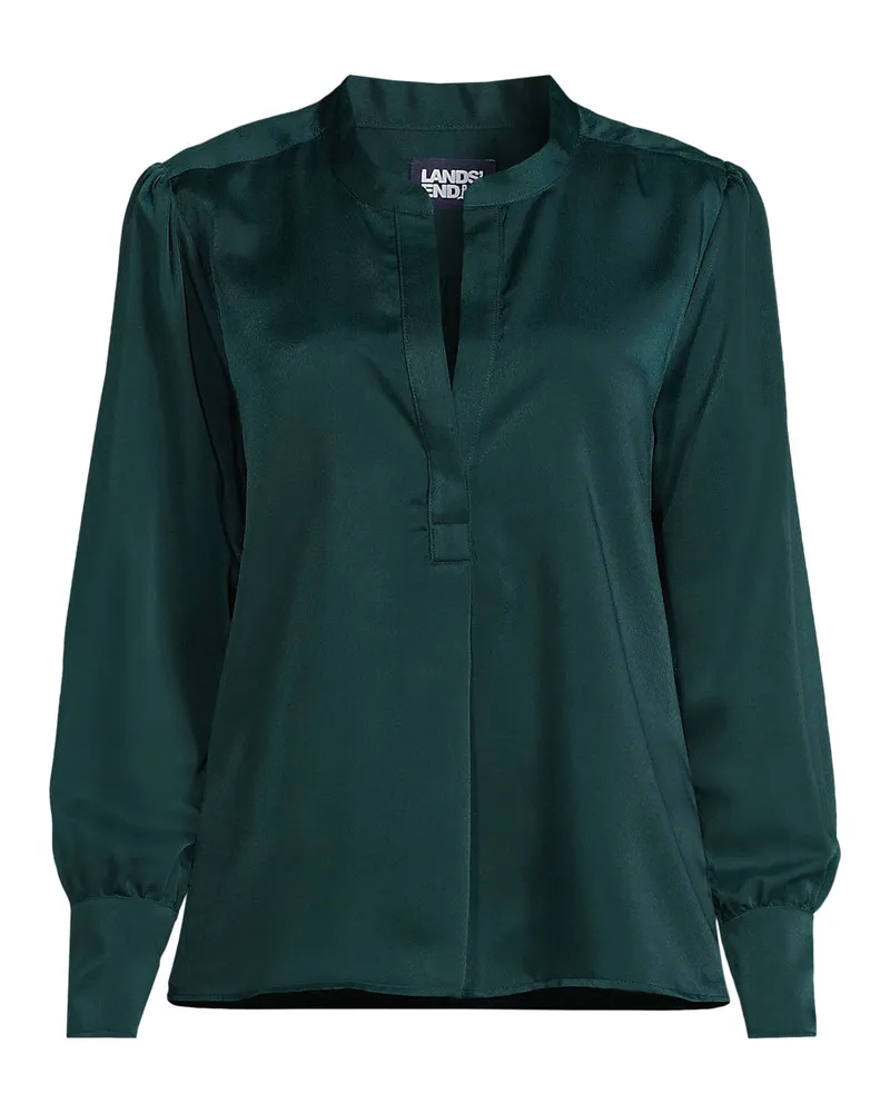Lands' End Satinbluse mit langen Ärmeln, Damen, Größe regular, Grün, Polyester, by Grün