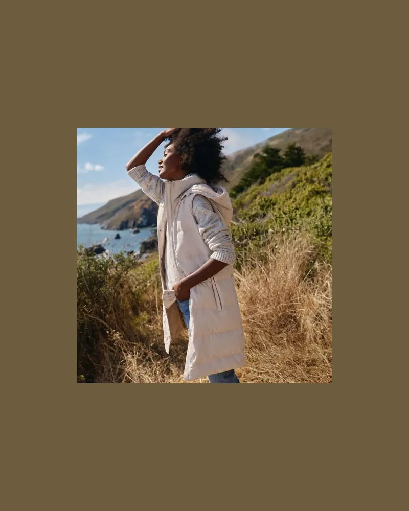 Lands' End Lange Daunen-Kapuzenweste, Damen, Größe:40-42 regular, Schwarz, Nylon, by Schwarz