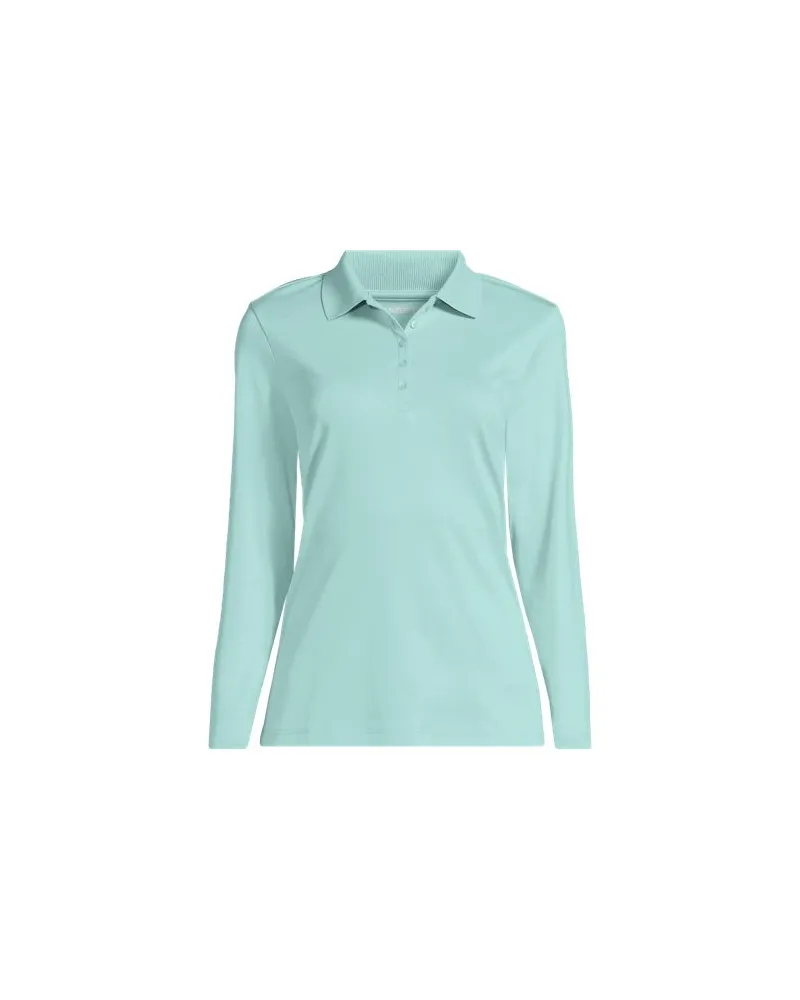Lands' End Supima-Poloshirt mit langen Ärmeln, Damen, Größe regular, Grün, Baumwolle, by Grün