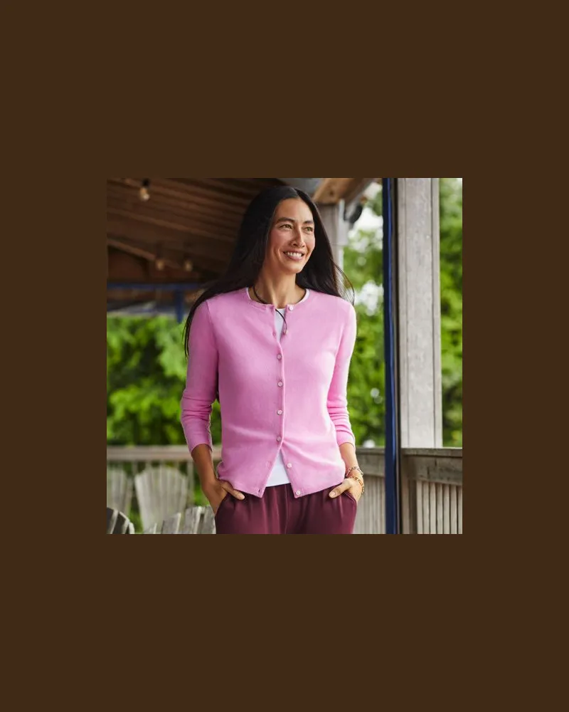 Lands' End Kaschmir-Cardigan mit rundem Ausschnitt, Damen, Größe:32-34 petite, Pink, Kaschmir, by Pink
