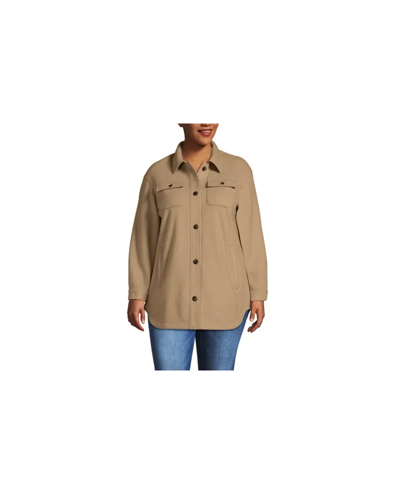 Lands' End Luxe Fleece-Hemdjacke, Damen, Größe plus, Braun, Polyester, by Braun