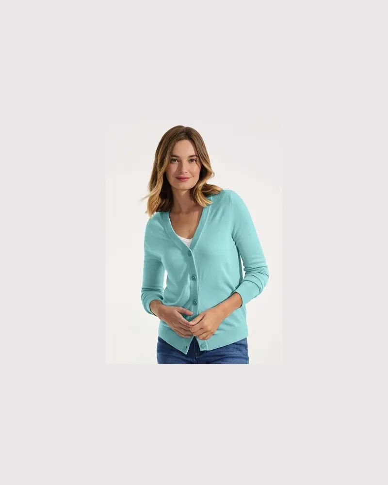Lands' End CashTouch Cardigan mit V-Ausschnitt, Damen, Größe:44-46 petite, Grün, Polyacryl, by Grün
