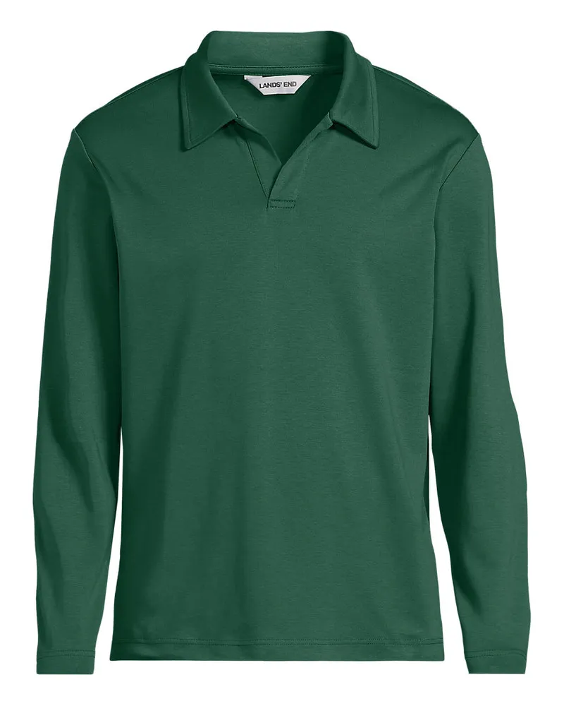 Lands' End Supima Langarm-Poloshirt mit offenem Kragen, Herren, Größe regular, Grün, Baumwolle, by Grün