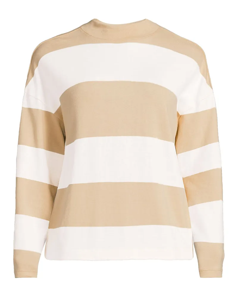 Lands' End Baumwollshirt Maritim Gestreift mit langen Ärmeln, Damen, Größe plus, Beige, Baumwolle, by Beige