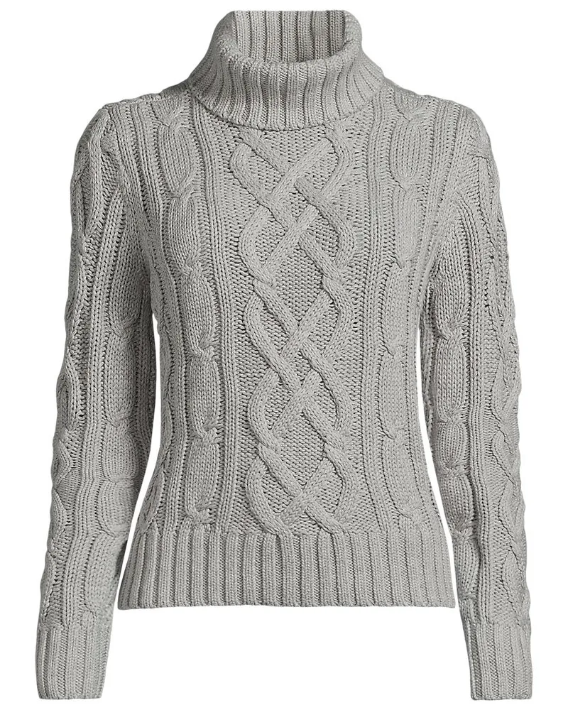 Lands' End Zopfmuster-Rollkragenpullover DRIFTER, Damen, Größe regular, Grau, Baumwolle, by Grau