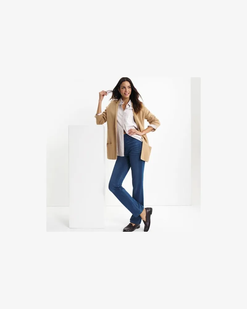 Lands' End Mid Waist Straight Knit Jeans, Damen, Größe:32-34 petite, Blau, Baumwoll-Mischung/Polyester-Mischung, by Blau