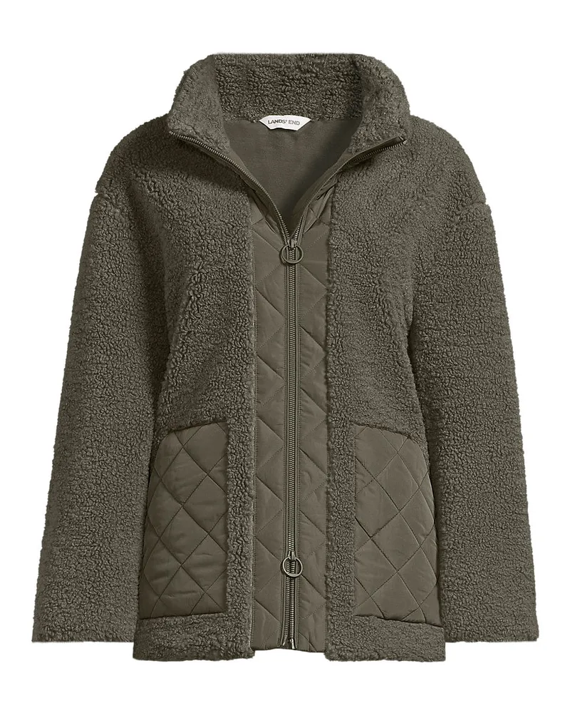 Lands' End Teddyfleecejacke mit Stepptaschen, Damen, Größe petite, Grün, Polyester, by Grün