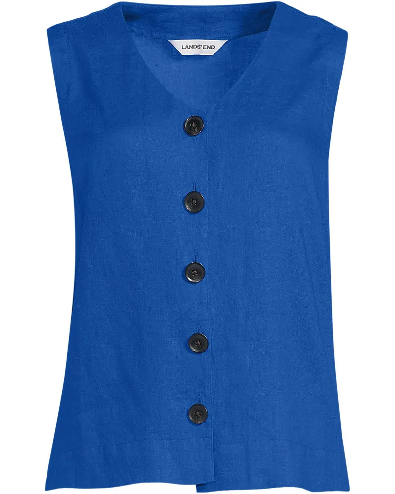 Lands' End Premium Reinleinen-Top mit Knöpfen, Damen, Größe regular, Blau, Leinen, by Blau