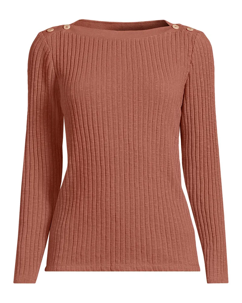 Lands' End Rippstrick-Shirt mit U-Boot-Ausschnitt, Damen, Größe regular, Braun, Elasthan/Baumwoll-Mischung/Polyester-Mischung, by Braun