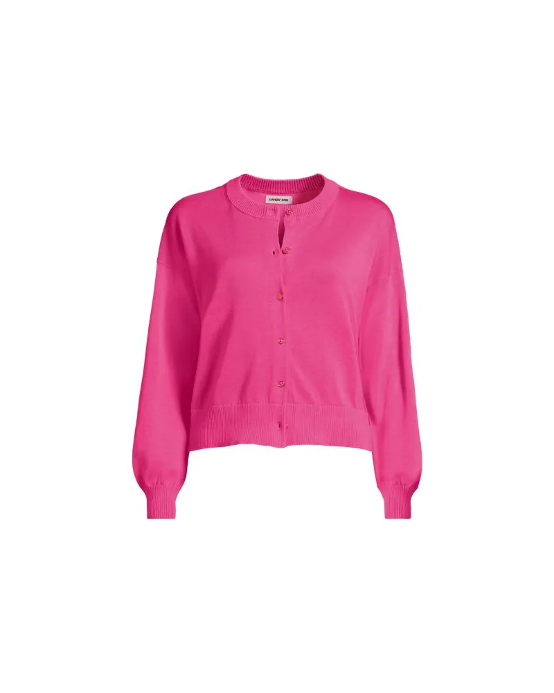 Lands' End Kurzer Feinstrick-Cardigan aus Baumwolle, Damen, Größe plus, Pink, Baumwolle, by Pink