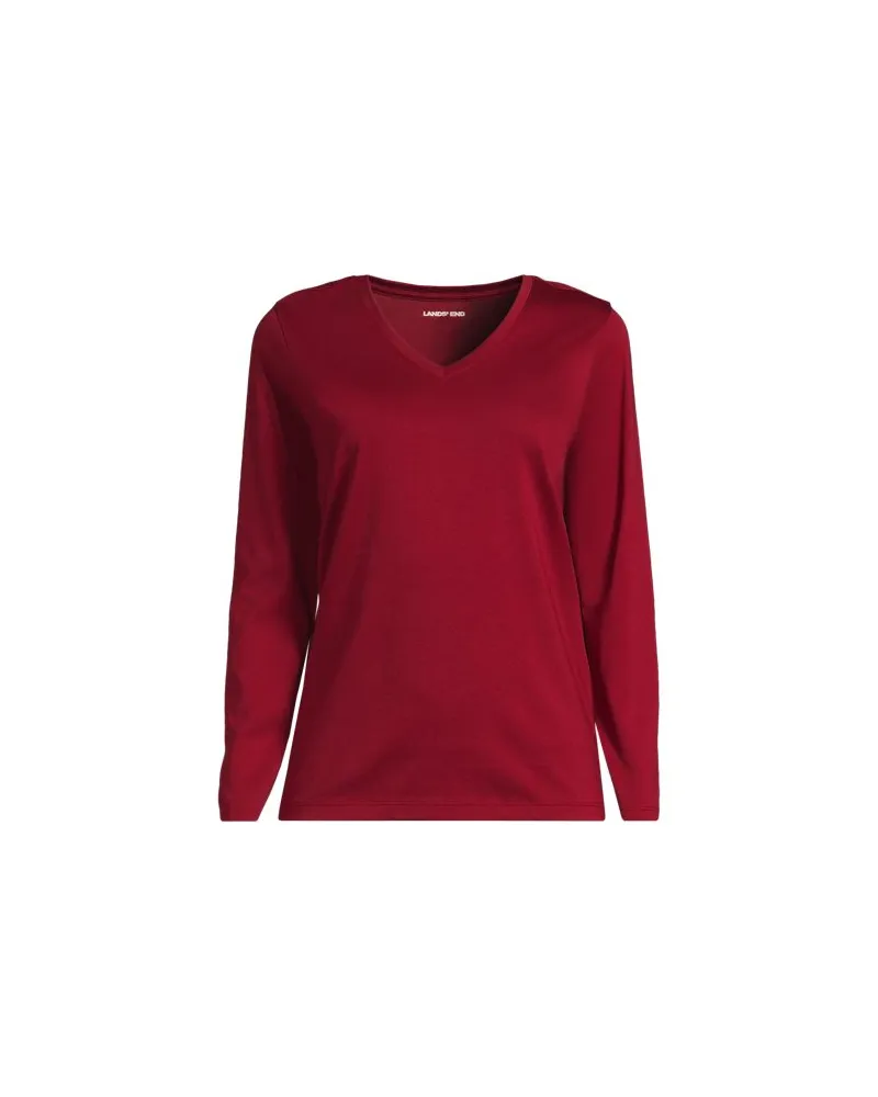 Lands' End Supima® Langarm-Shirt mit V-Ausschnitt, Damen, Größe:32-34 regular, Rot, Baumwolle, by Rot