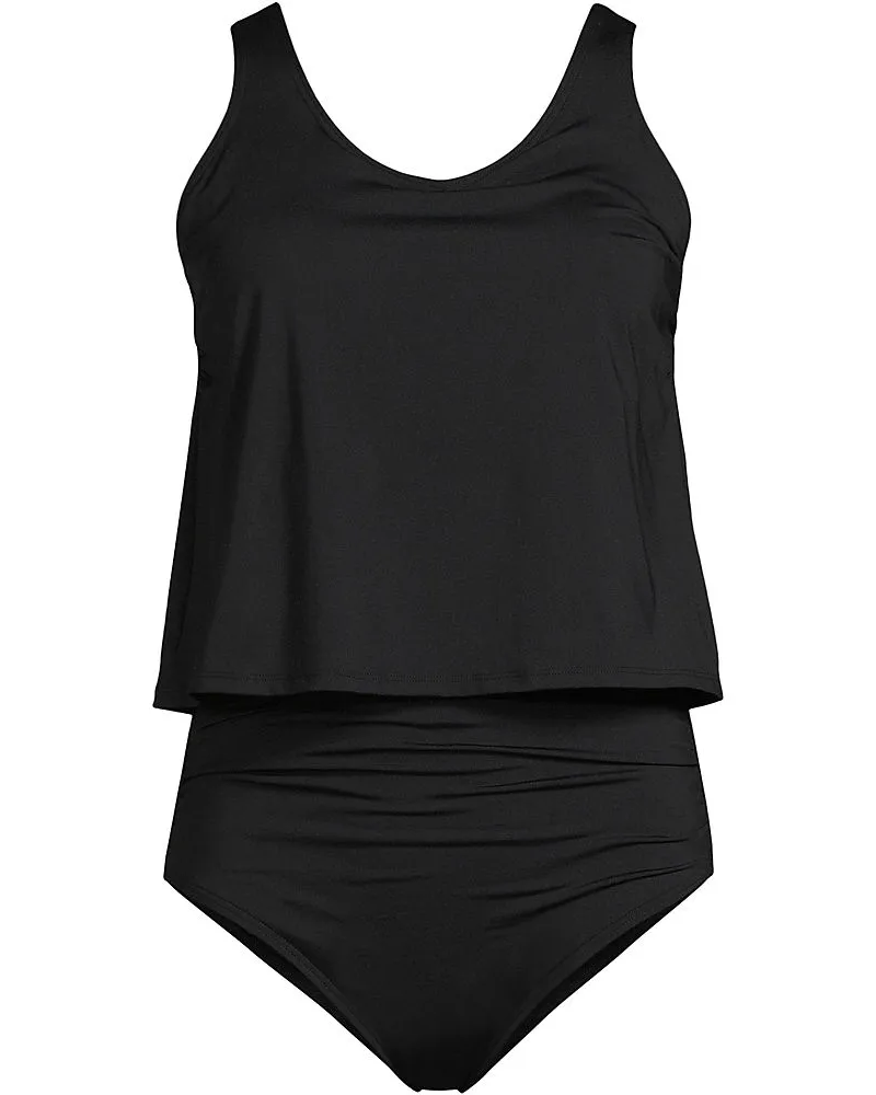 Lands' End Badeanzug in Tankini-Optik chlorresistent, Damen, Größe regular, Schwarz, Elasthan/Nylon-Mischung, by Schwarz