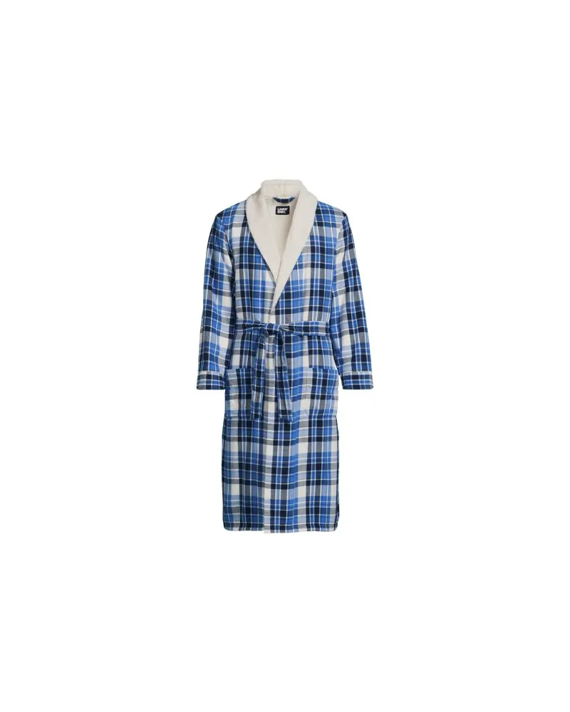 Lands' End Flanell-Bademantel mit Teddyfutter, Herren, Größe:44-46 regular, Blau, Baumwolle, by Blau