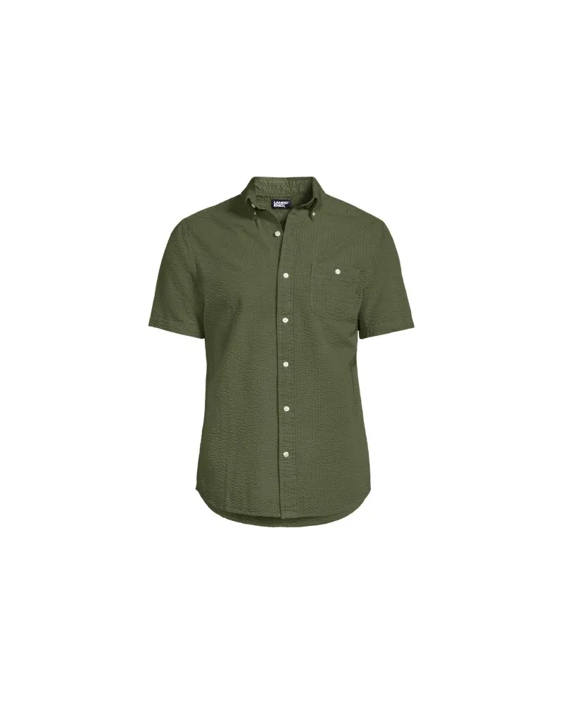 Lands' End Seersucker-Kurzarmhemd, Classic Fit, Herren, Größe:56-58 regular, Grün, Baumwolle, by Grün