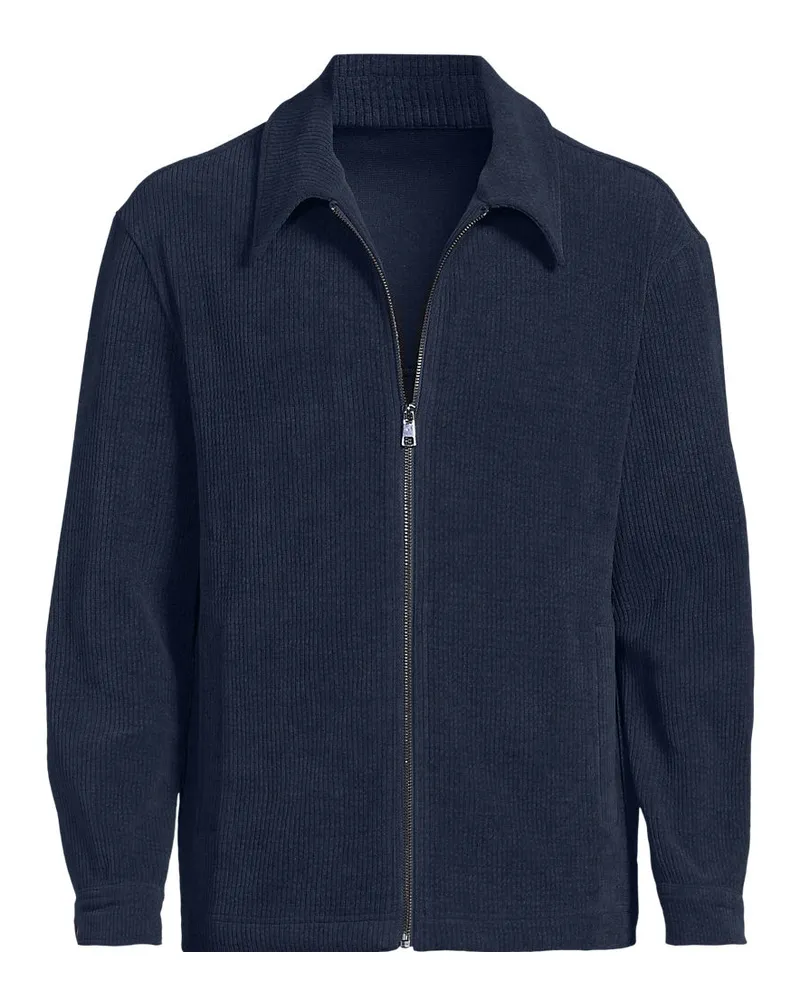 Lands' End Stretchcord-Hemdjacke, Herren, Größe regular, Blau, Polyester/Polyester-Mischung, by Blau
