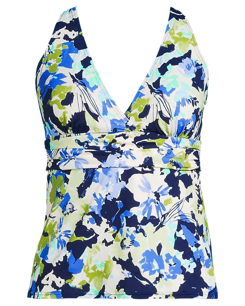 Lands' End Tankinitop mit V-Ausschnitt, Damen, Größe regular, Blau, Nylon-Mischung, by Blau