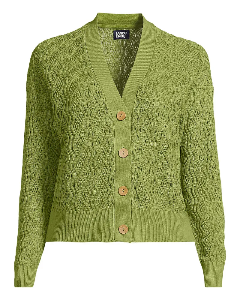 Lands' End Cardigan aus Leinenmix, Damen, Größe petite, Grün, Baumwolle/Leinen/Baumwoll-Mischung, by Grün