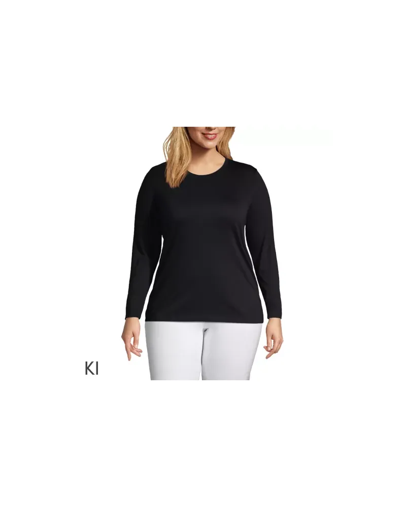 Lands' End Supima-Shirt, Langarm, Damen, Größe plus, Schwarz, Baumwolle, by Schwarz