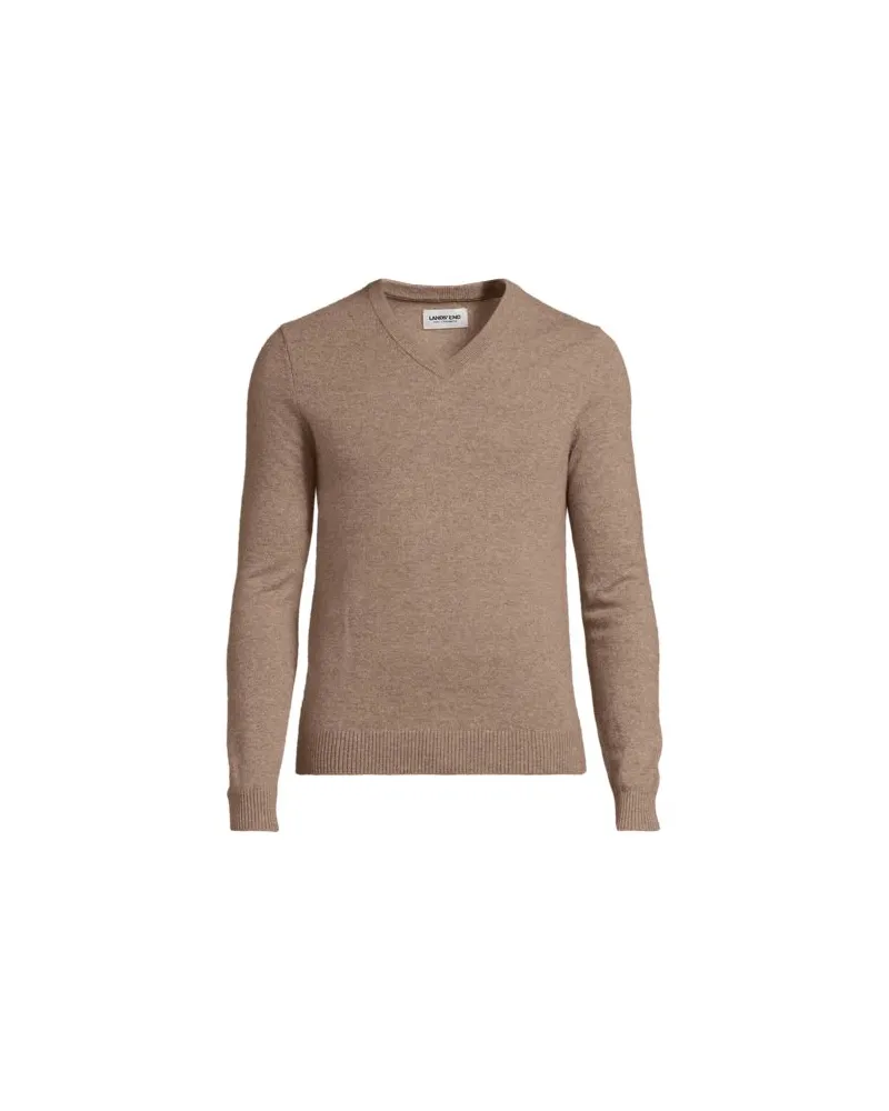 Lands' End Kaschmirpullover mit V-Ausschnitt, Herren, Größe regular, Braun, Kaschmir, by Braun