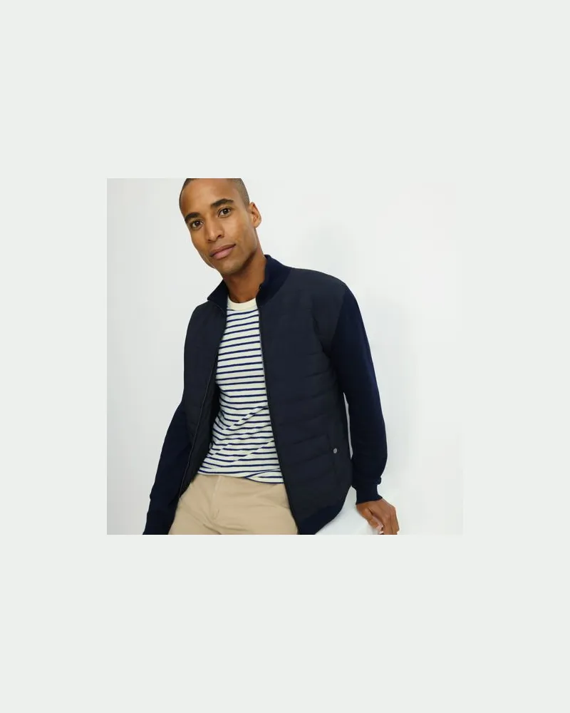 Lands' End Strickjacke mit Stepp-Einsatz und Reißverschluss, Herren, Größe:52-54 regular, Blau, by Blau