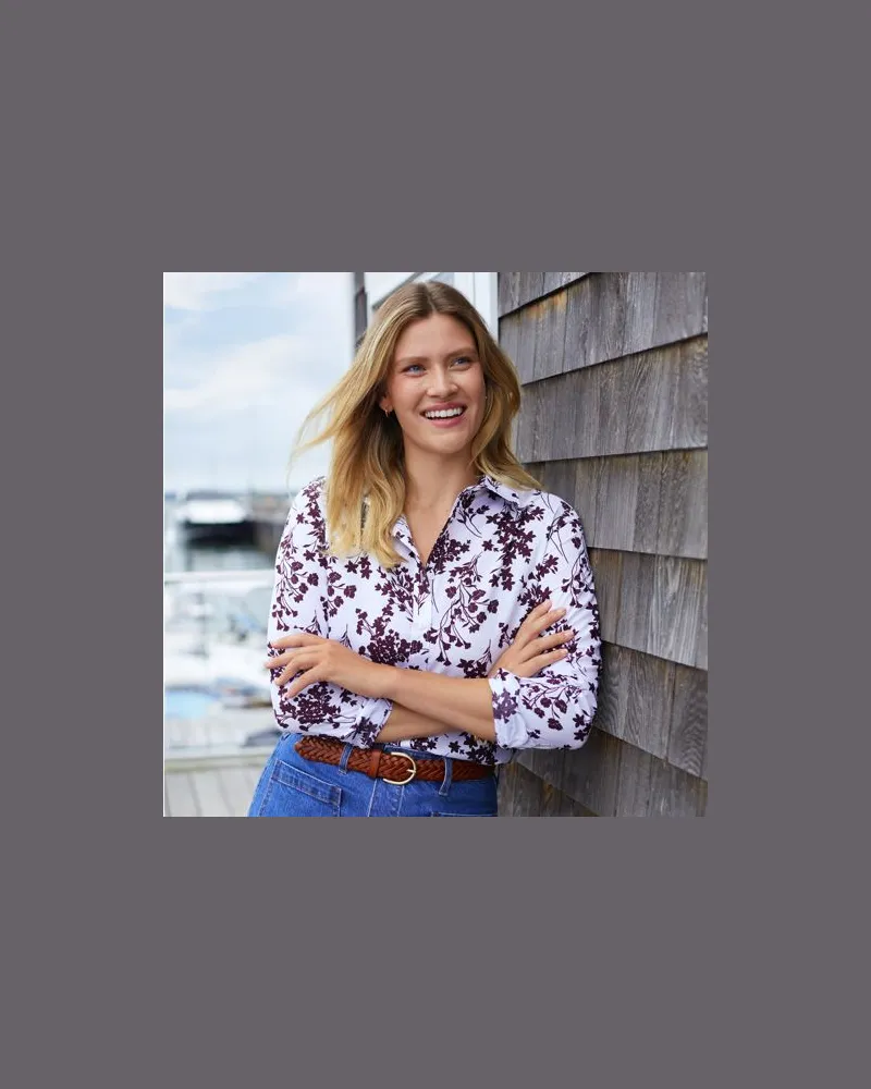 Lands' End Bügelfreie Baumwoll-Bluse, Damen, Größe plus, Weiß, Baumwolle, by Weiß