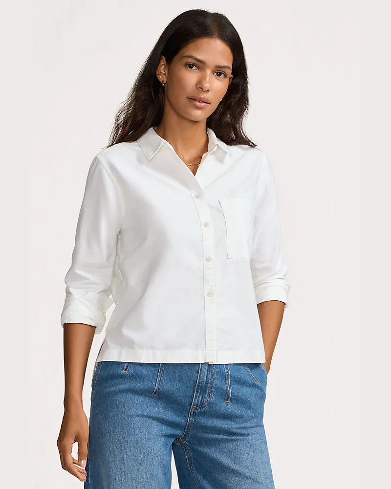 Lands' End Verkürzte Oxfordbluse, Damen, Größe regular, Weiß, Baumwolle, by Weiß