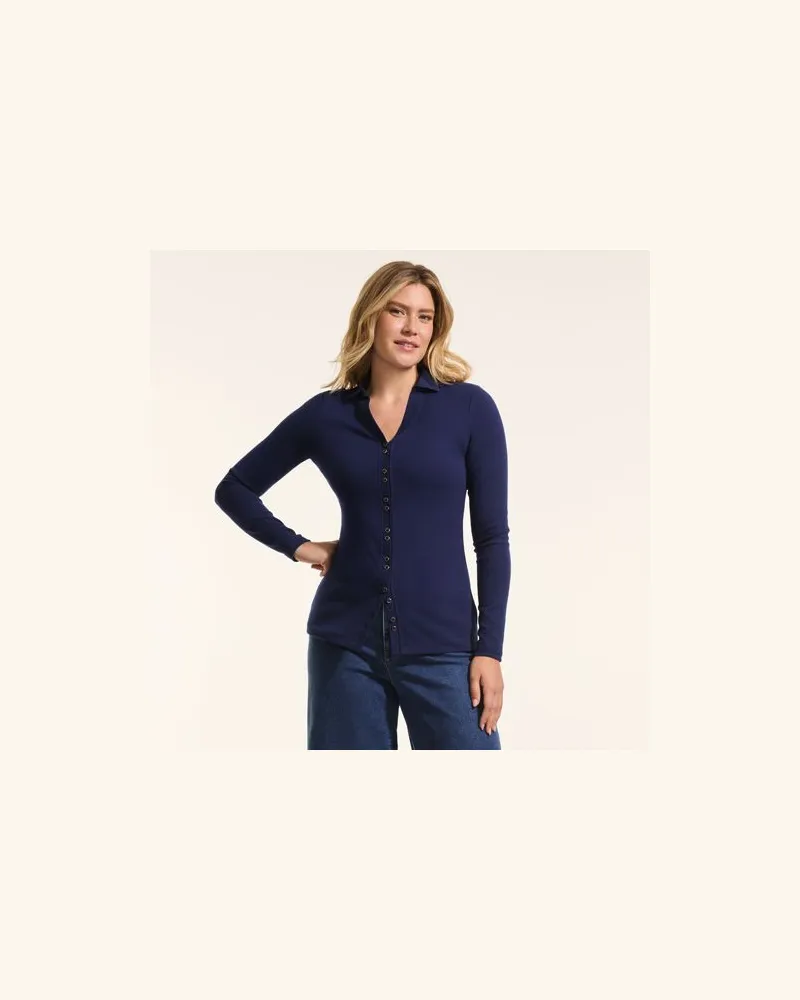 Lands' End Jerseybluse mit Polokragen, Damen, Größe petite, Blau, Elasthan/Baumwoll-Mischung/Polyester-Mischung, by Blau