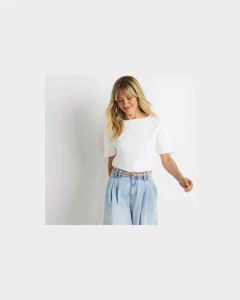 Lands' End Flammgarn-Shirt mit Stickereien, Damen, Größe regular, Weiß, Baumwolle, by Weiß