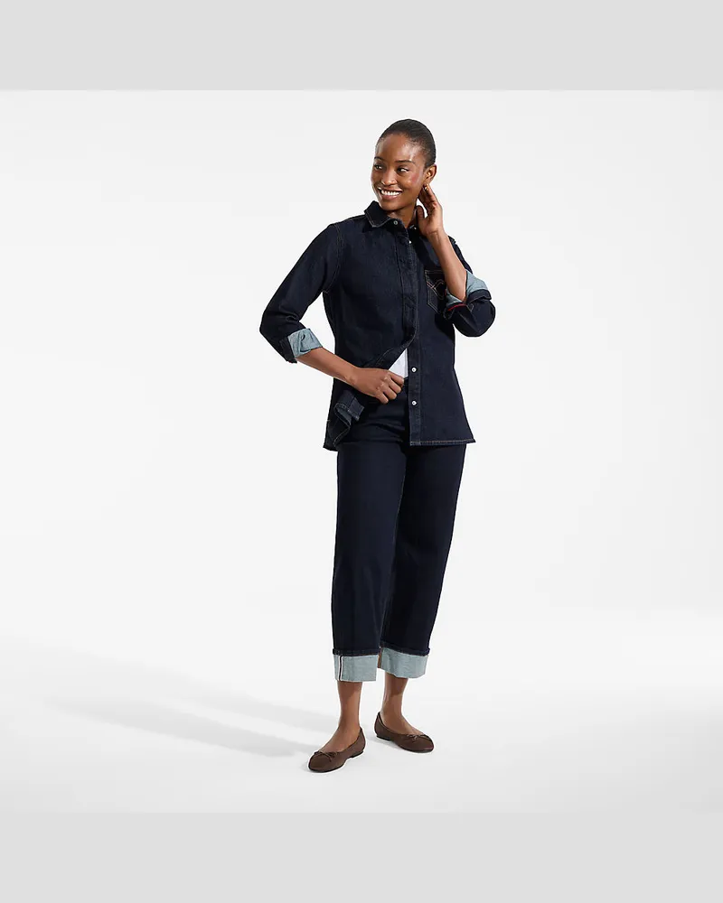 Lands' End x Lulu Guinness Jeansbluse, Damen, Größe petite, Blau, Baumwolle/Baumwoll-Mischung, by Lands' End Blau