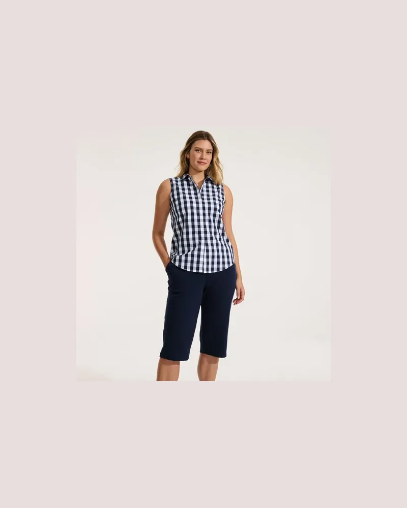 Lands' End Sport Knit Caprihose, Damen, Größe regular, Blau, Baumwolle, by Blau