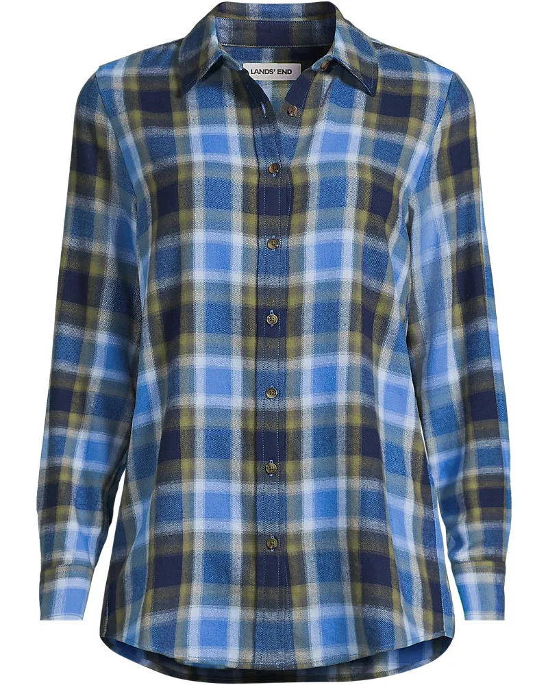 Lands' End Boyfriend-Bluse aus Flanell, Damen, Größe petite, Blau, Baumwolle, by Blau