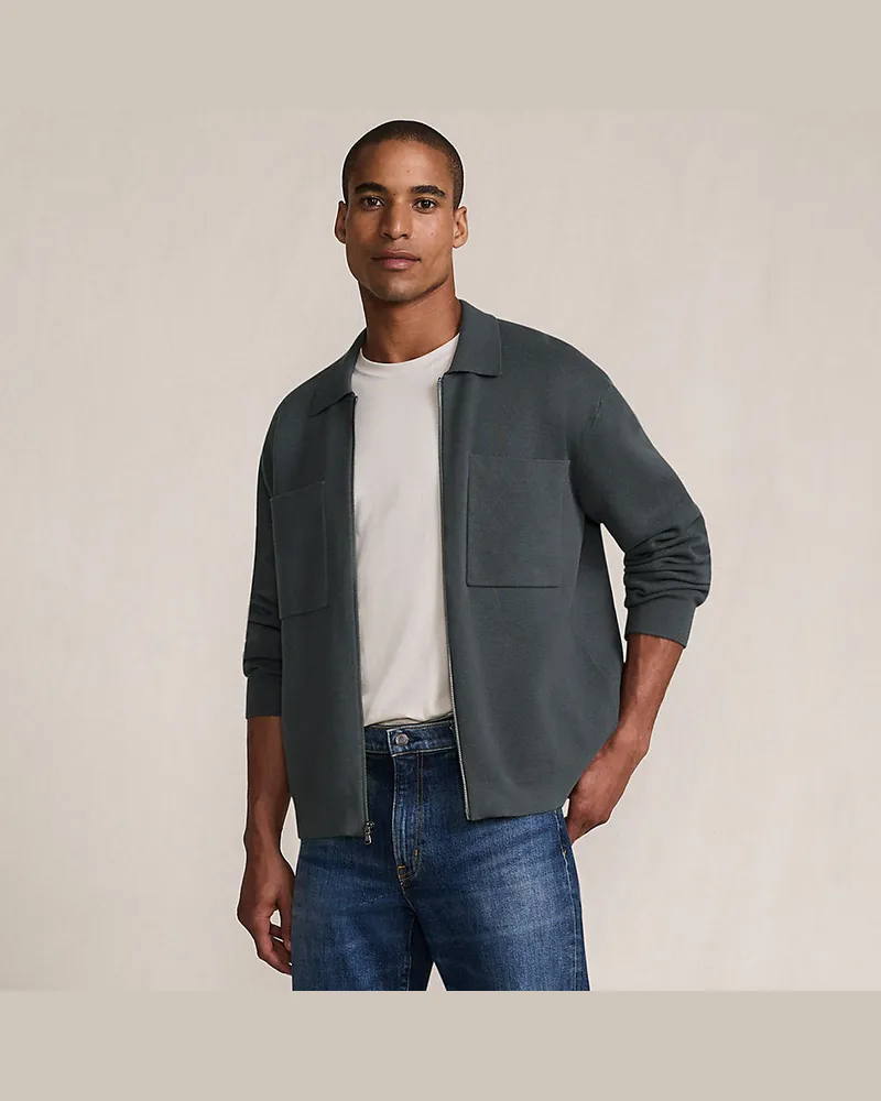 Lands' End Feinstrick-Cardigan mit Reißverschluss, Herren, Größe regular, Grau, Baumwolle, by Grau