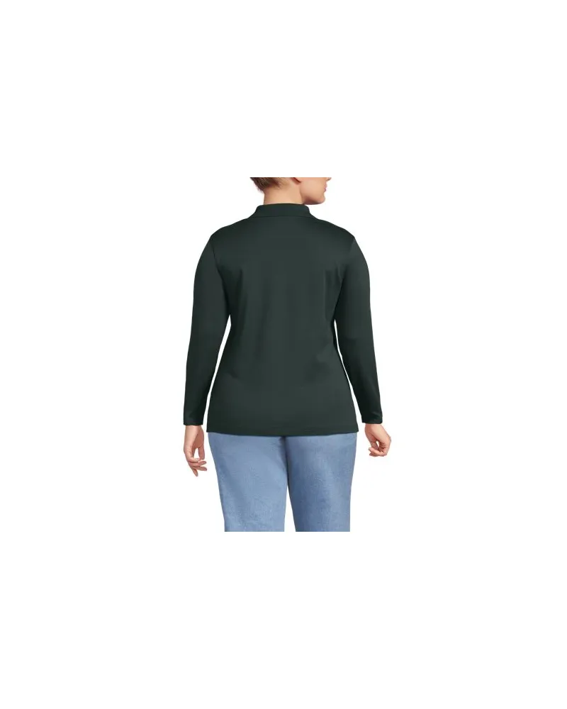 Lands' End Supima-Poloshirt mit langen Ärmeln, Damen, Größe plus, Grün, Baumwolle, by Grün