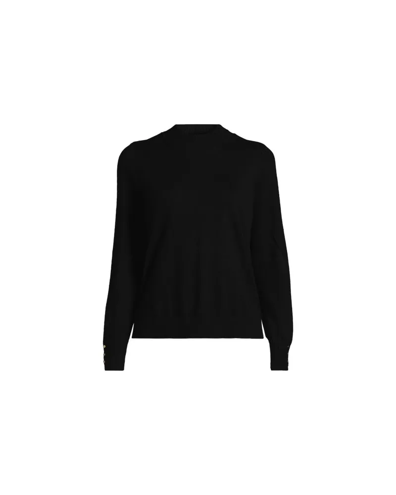 Lands' End Stehkragenpullover mit Ärmelknöpfen, Damen, Größe:44-46 regular, Schwarz, Polyester/Nylon/Viskose, by Schwarz