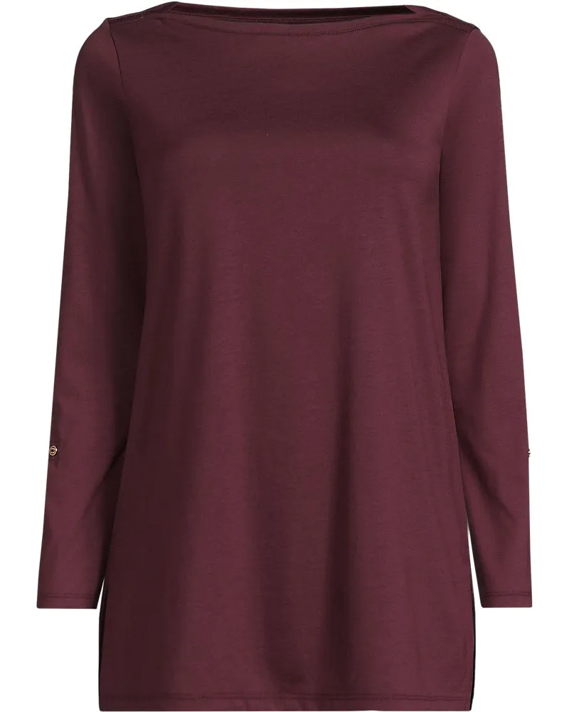 Lands' End Langes Supima-Shirt mit U-Boot-Ausschnitt, Damen, Größe regular, Rot, Baumwolle, by Rot