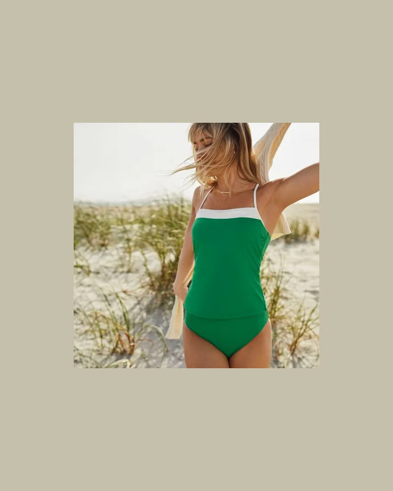 Lands' End Wendbare Bikinihose mit extra hohem Beinausschnitt, High Waist, Damen, Größe:40-42 regular, Grün, Elasthan/Polyester, by Grün