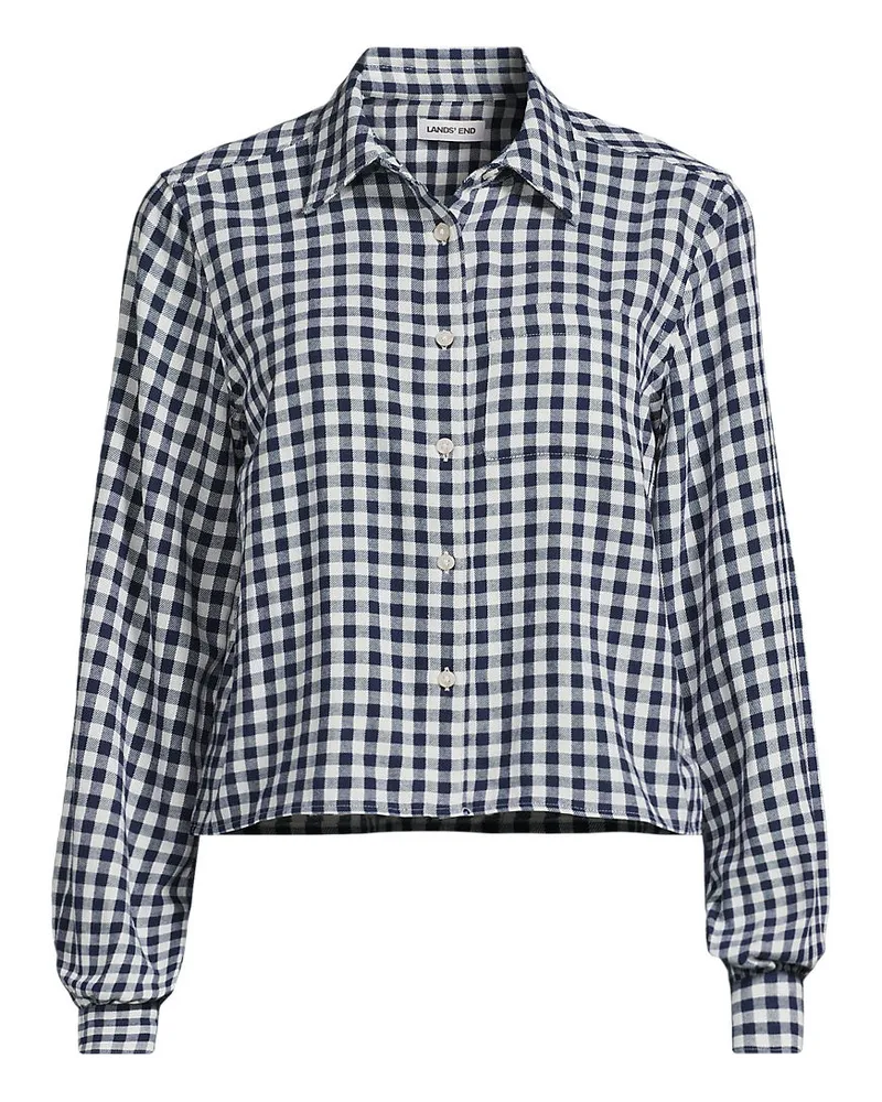 Lands' End Verkürzte Flanellbluse, Damen, Größe plus, Blau, Baumwolle, by Blau