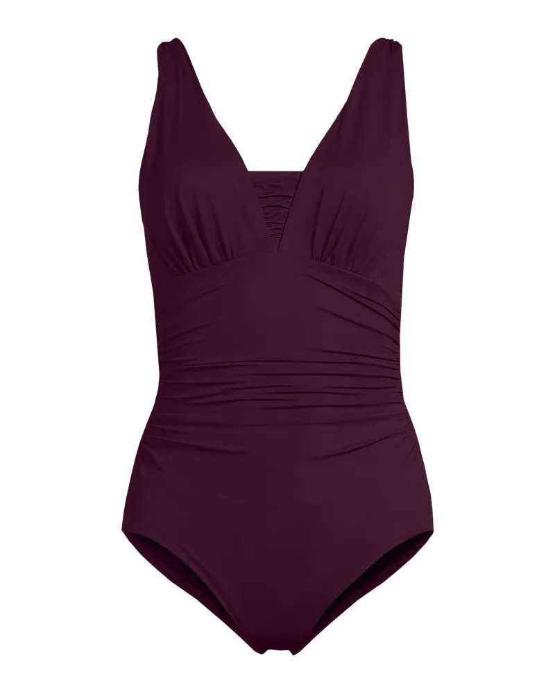 Lands' End Shape-Badeanzug mit V-Ausschnitt und verstellbaren Trägern SLENDER, Damen, Größe regular, Lila, Nylon-Mischung, by Lila