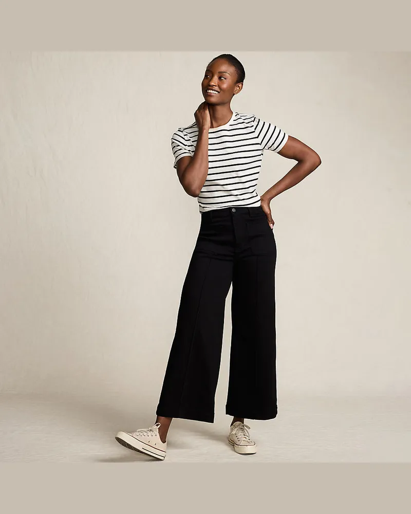 Lands' End Schwarze Culotte-Jeans High Waist, Damen, Größe regular, Schwarz, Elasthan/Baumwoll-Mischung/Polyester-Mischung, by Schwarz