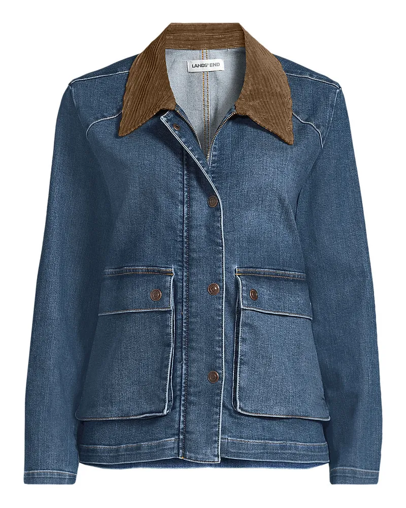 Lands' End Jeansjacke mit Cordkragen, Damen, Größe plus, Blau, Elasthan/Baumwoll-Mischung/Polyester-Mischung, by Blau