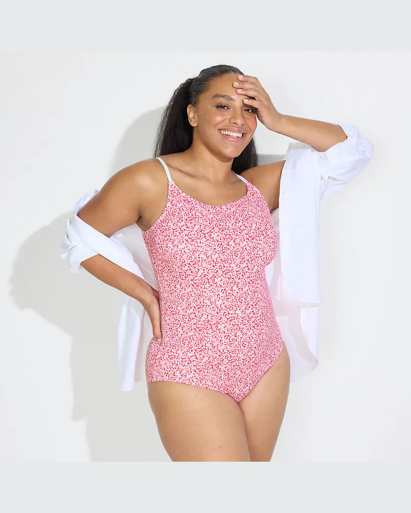 Lands' End Komfort-Badeanzug mit schmalen Trägern, hohes Bein, Damen, Größe plus, Pink, by Pink