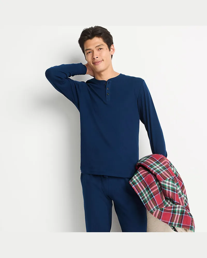 Lands' End Henley-Schlafshirt, Herren, Größe regular, Blau, Baumwolle, by Blau