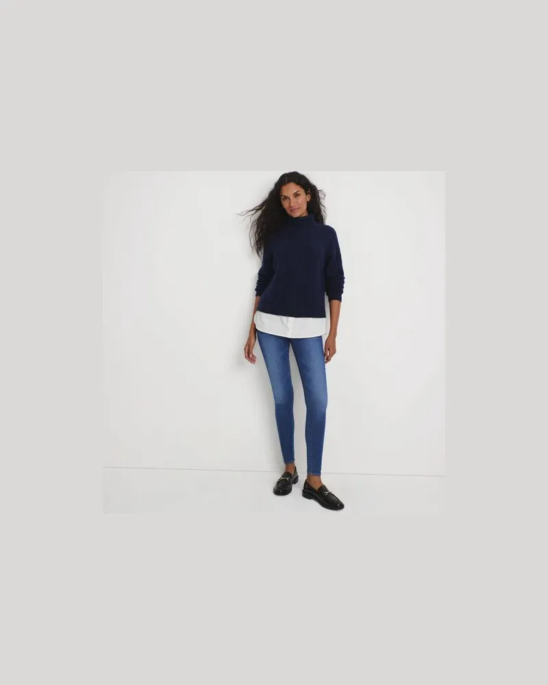 Lands' End Rollkragenpullover im Lagenlook, Damen, Größe:44-46 petite, Blau, Baumwolle/Wolle/Polyester, by Blau