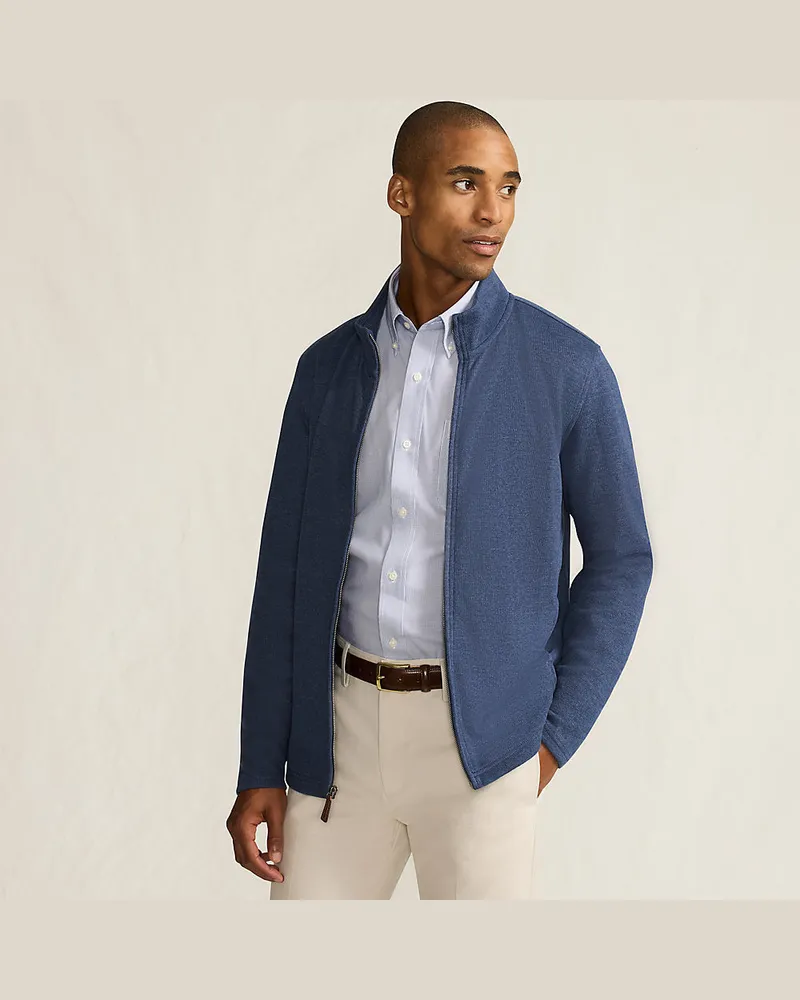 Lands' End Bedford-Cardigan mit Reißverschluss, Herren, Größe regular, Blau, Baumwoll-Mischung/Polyester-Mischung, by Blau