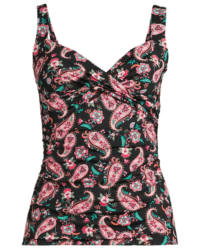 Lands' End Tankinitop CHLORRESISTENT mit V-Ausschnitt Gemustert, Damen, Größe:34 regular, Schwarz, Nylon-Mischung, by Schwarz