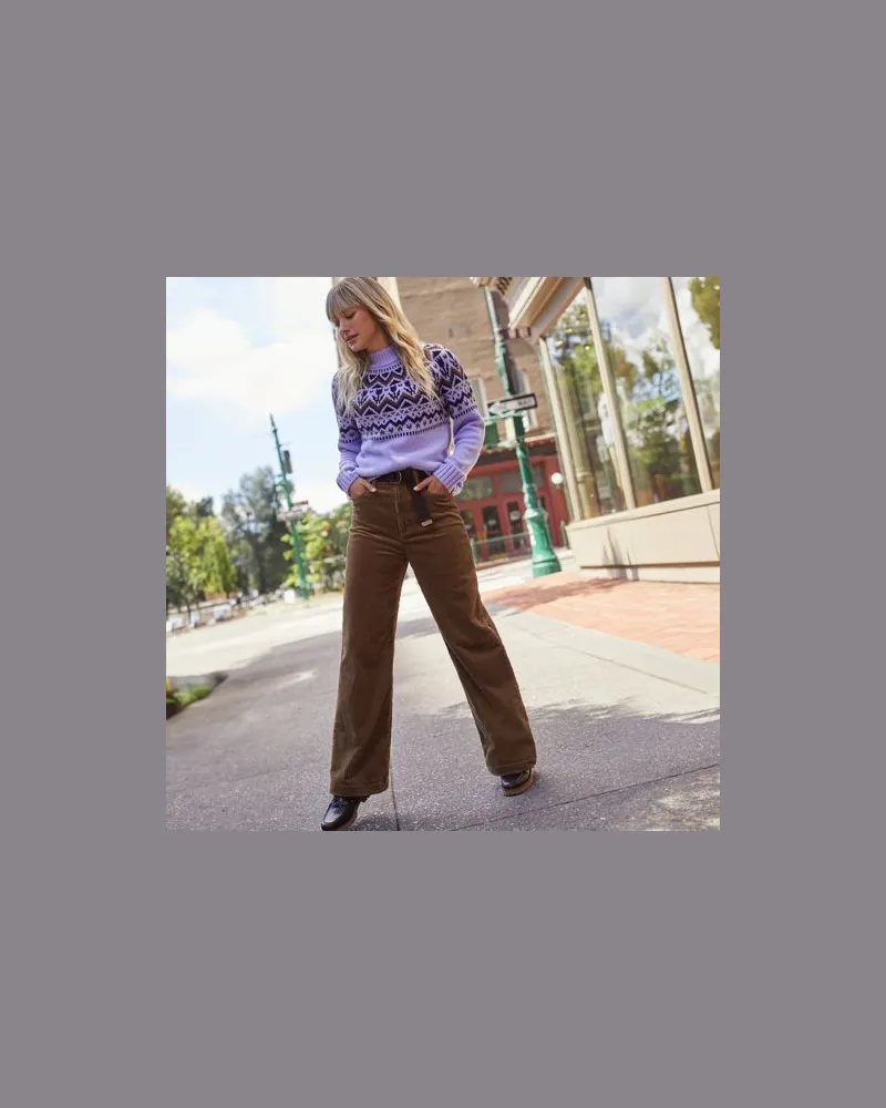 Lands' End Breitcord-Hose High Waist mit weitem Bein, Damen, Größe regular, Braun, Elasthan/Baumwoll-Mischung, by Braun