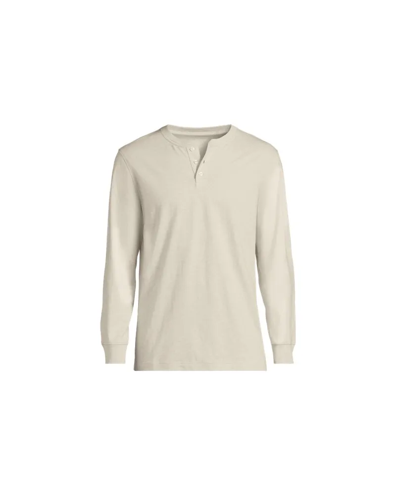 Lands' End Super-T Langarm-Henleyshirt, Classic Fit, Herren, Größe:60 regular, Weiß, Baumwolle, by Weiß