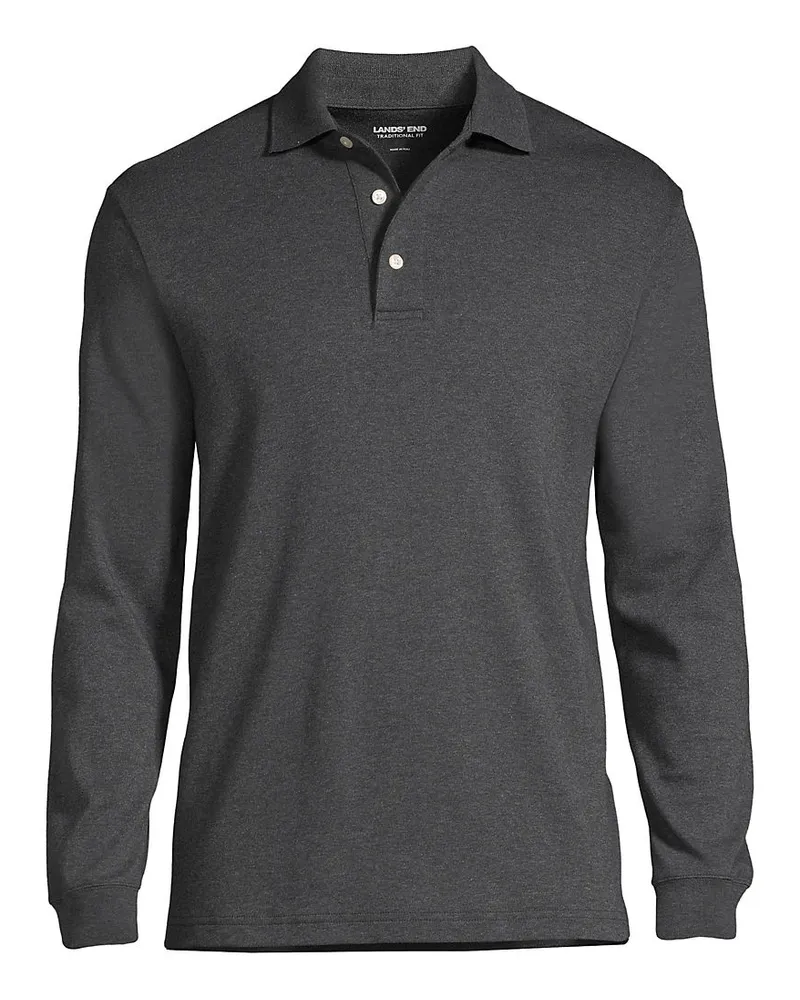 Lands' End Supima Langarm-Polo, Classic Fit, Herren, Größe regular, Schwarz, Baumwolle, by Schwarz