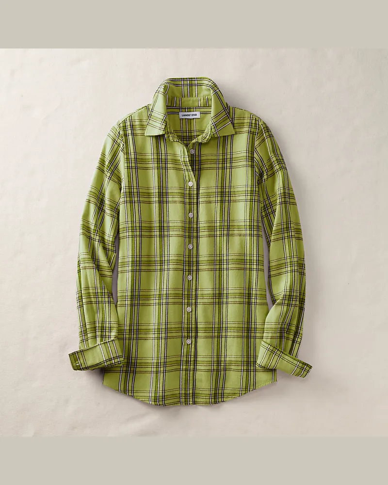 Lands' End Boyfriend-Bluse aus Flanell, Damen, Größe regular, Grün, Baumwolle, by Grün